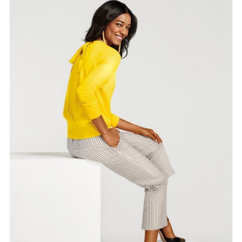 CAbi Canary Yellow Tie Pull On Sweater